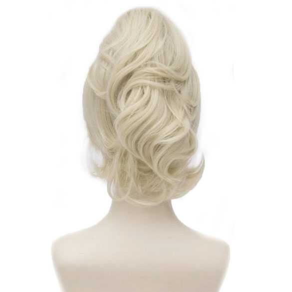 Sprookjes pruik kort blond met klem staart en vlechtje model Elfje