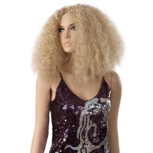 Luxe blonde afro kroes pruik schouderlengte