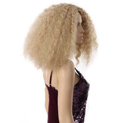 Luxe blonde afro kroes pruik schouderlengte