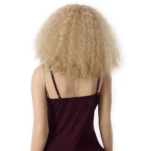 Luxe blonde afro kroes pruik schouderlengte