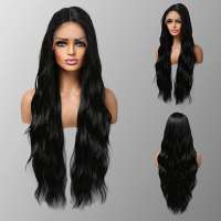 Swiss lace pruik zwart lang haar zonder pony model 66088
