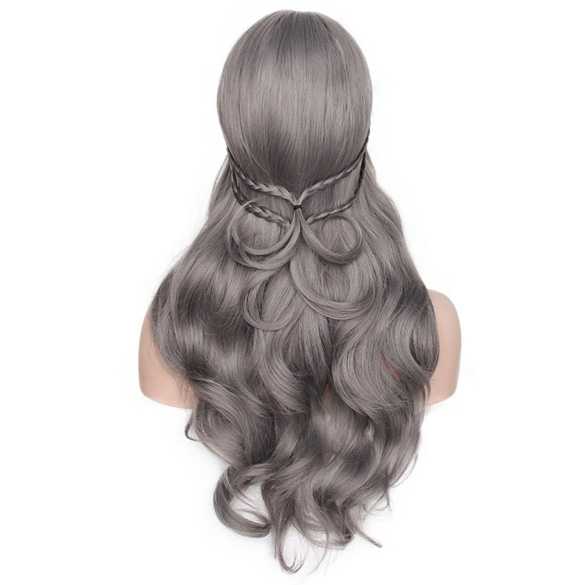 Donkergrijze lolita / festival pruik lang haar met vlechtjes