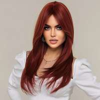 Pruik lang steil haar in laagjes henna roodmix model 259 18