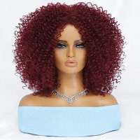Pruik afro kleine spiraalkrullen schouderlang model 1037 WIJNROOD