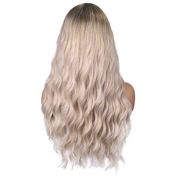 SALE : Pruik lang golvend haar in roomblond met donkere roots