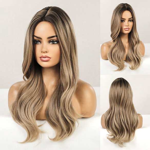 Pruik lang asblond haar met grove slag zonder pony model 277