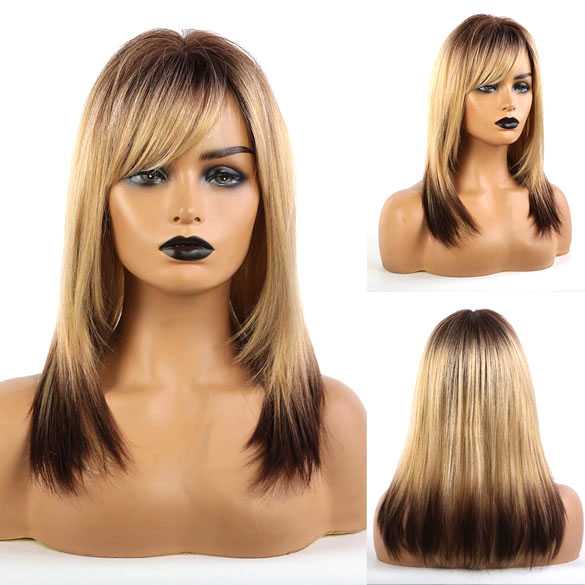 Duo color pruik met steil haar in laagjes model 400