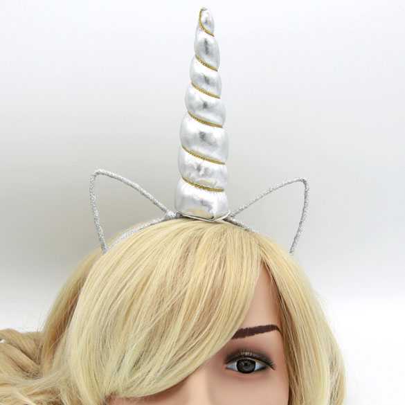 Unicorn haarband met oortjes Wit satijn met gouddraad