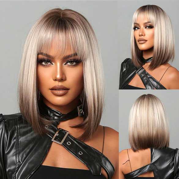 Pruik kort bob model met steil haar Nadia
