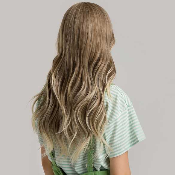 Pruik lang haar met grove slag en lichtblonde punten model ... Pruik lang haar met grove slag en lichtblonde punten model ...