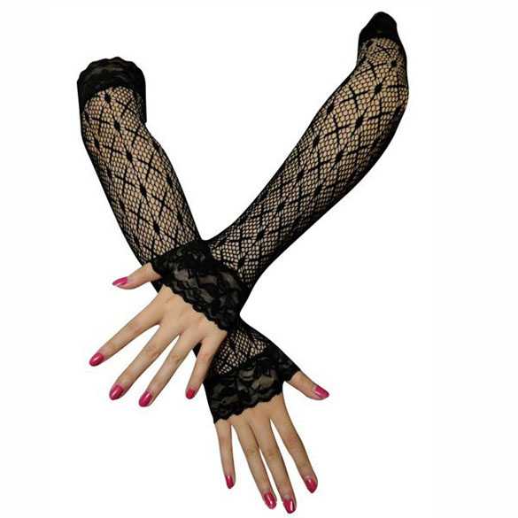 Lange zwart kanten handschoenen zonder vingers