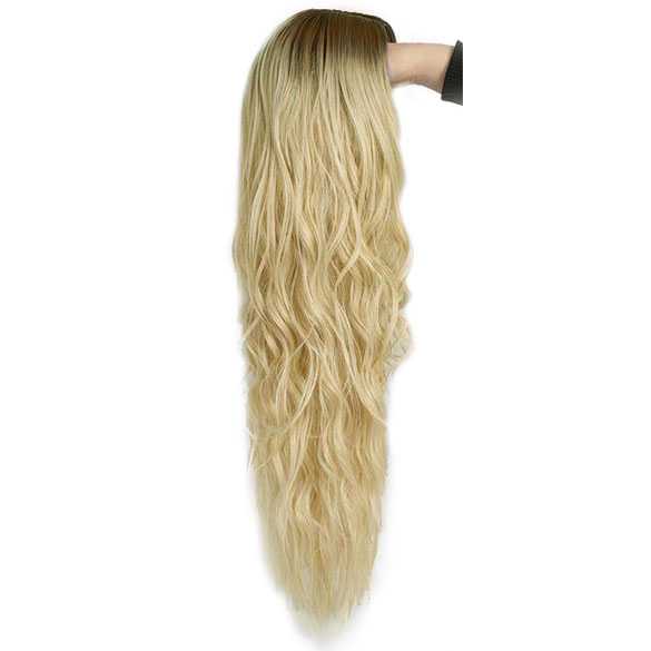 AANBIEDING Pruik lang blond haar met beach wave krullen model zonder pony