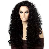 Lace front pruik lang zwart haar met krullen model Spring