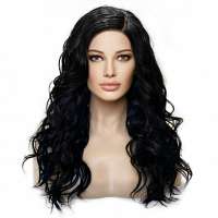 Swiss lace pruik lang zwart haar beach wave krullen Calyx