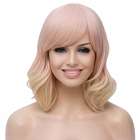 Pruik bob model schouderlang met golfjes Roze Blond