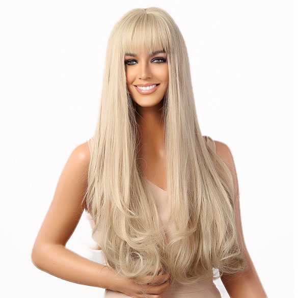 Pruik lang blond haar met rechte pony model Anouk
