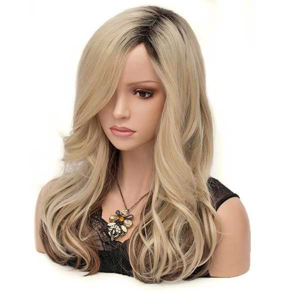 Pruik blond lang haar met slagen donkere top en punten