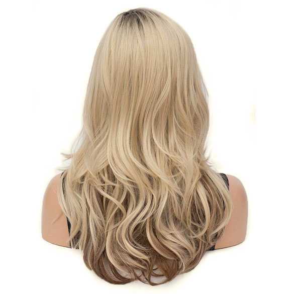 Pruik blond lang haar met slagen donkere top en punten