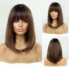 Pruik bob model in bruinmix met steil haar op schouderlengte