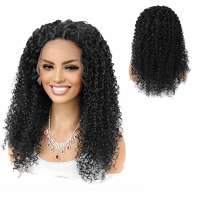 SALE Pruik zwart lang spiraalkrullen haar met lace rand zonder pony