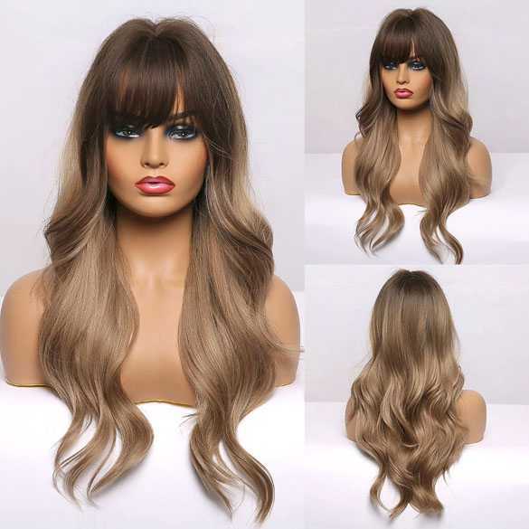 Pruik lang haar blond bruin met grove slag model 226 4