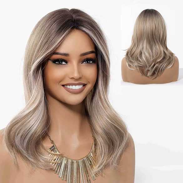Pruik halflang haar blondmix in laagjes met pony