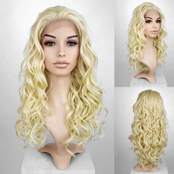 Lace front pruik lang lichtblond haar met krullen zonder pony Vogue