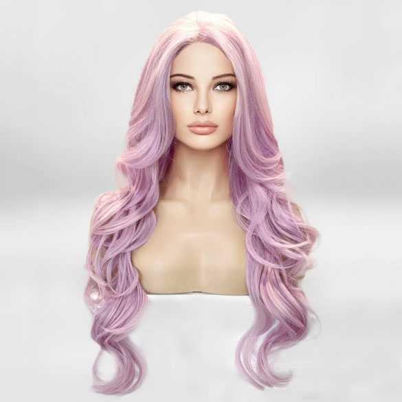 Lace pruik lang haar zonder pony model Kim kleur PERIWINKLE
