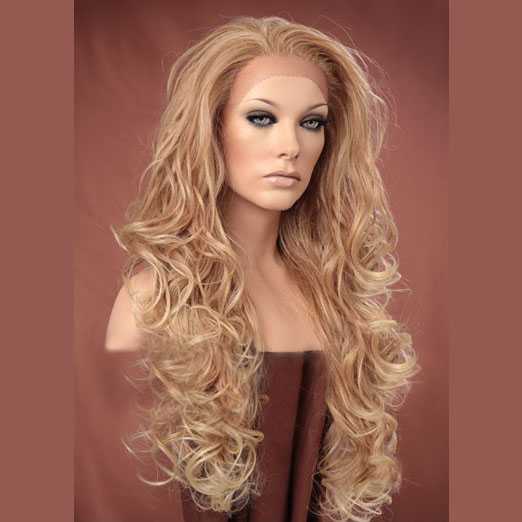 Lace pruik lang blond krullend haar model Holiday