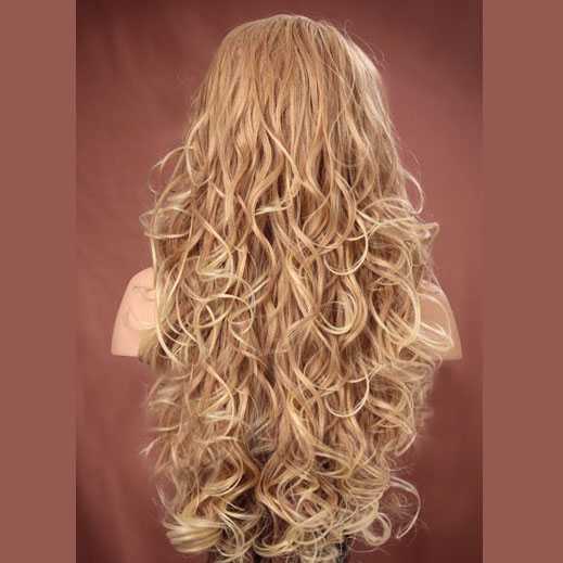 Lace pruik lang blond krullend haar model Holiday