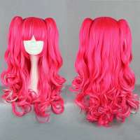 AANBIEDING Halloween Lolita krullen pruik lang haar fel roze met 2 staarten
