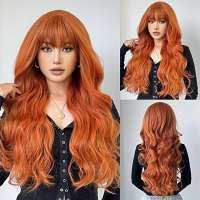 Luxe pruik lang oranje haar met losse krullen model Sira