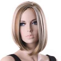 Luxe pruik bob model blond en bruin zonder pony