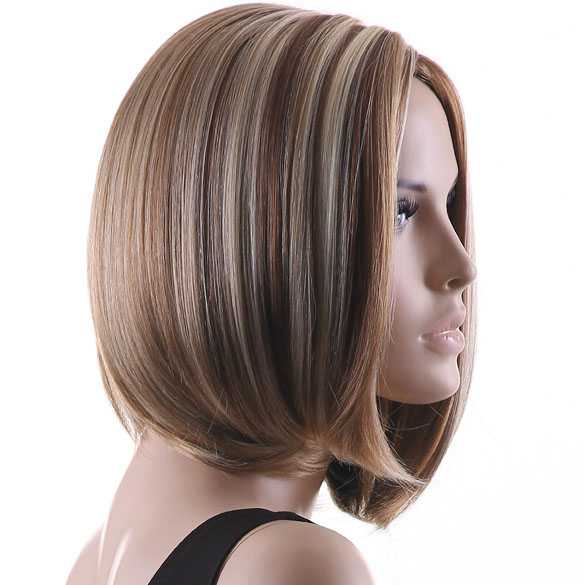 Luxe pruik bob model blond en bruin zonder pony