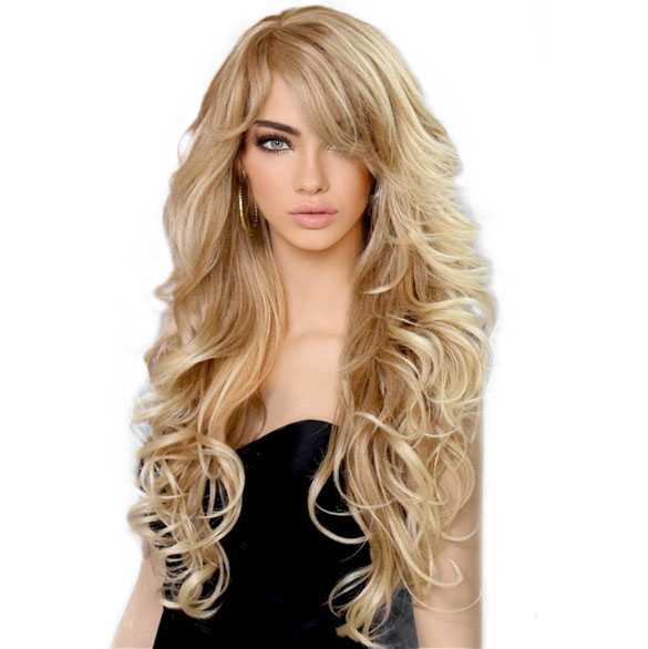 Pruik lang haar met slagen model Vienna kleur T27/613