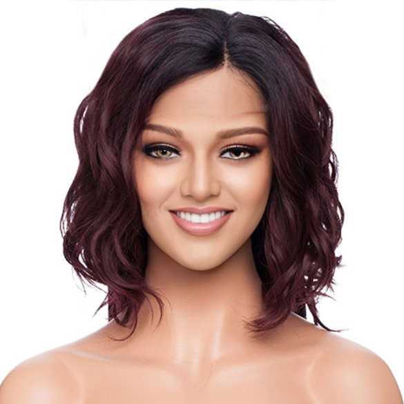 Lace front pruik bob model wijnrood