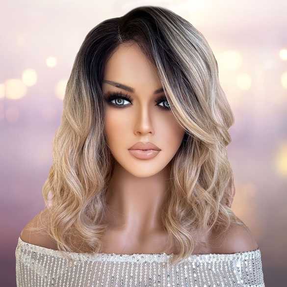 Lace pruik halflang haar met slagen model 6713