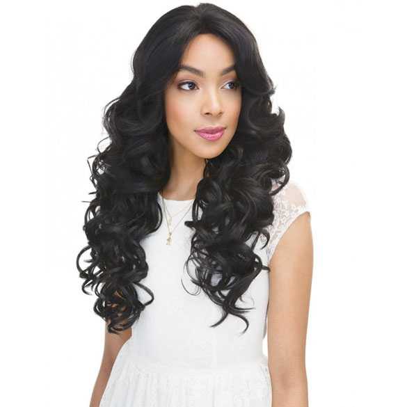 4x4 Lace top pruik lang zwart haar met krullen model Esther