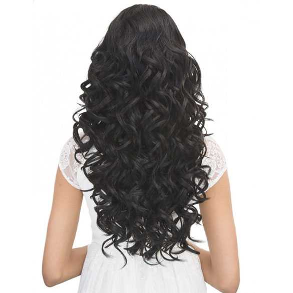 4x4 Lace top pruik lang zwart haar met krullen model Esther