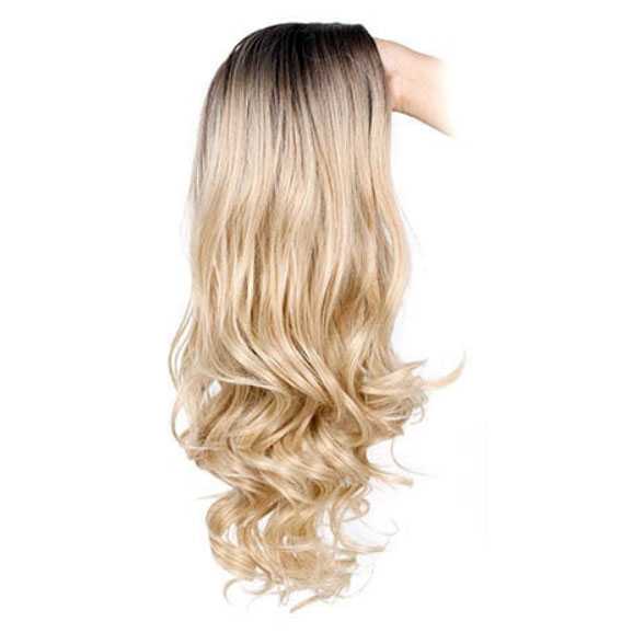 Pruik roomblond lang haar met donkere uitgroei