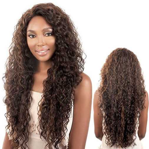 Lace front pruik lang bruin krullend haar model Shore