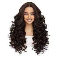 Luxe lace front pruik lang krullend haar medium bruin zonder pony