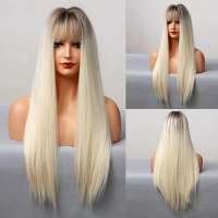 Pruik lang lichtblond steil haar zonder pony model 5217