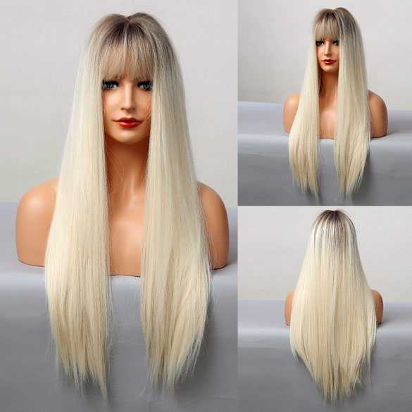 Pruik lang lichtblond steil haar zonder pony model 5217