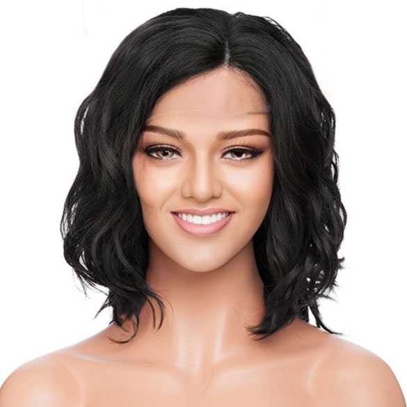 Lace front pruik schouderlang bob model kleur zwart