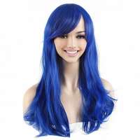 Carnavalspruik kobalt blauw lang haar in laagjes