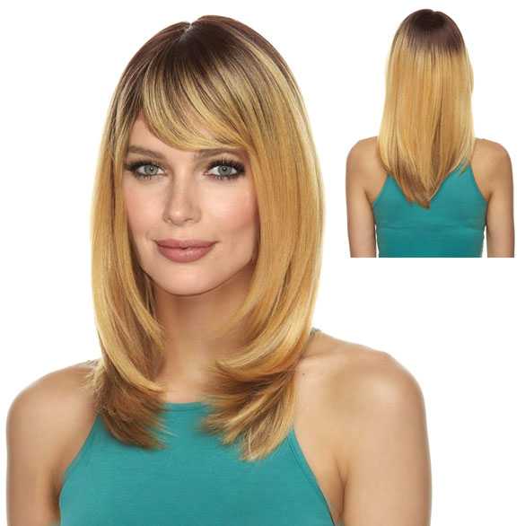 Duo color pruik schouderlang steil haar model Kiley kleur SOM7015