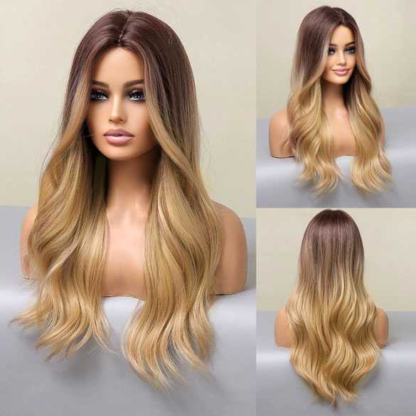 Pruik lang haar in goudblond met grove slag model 473