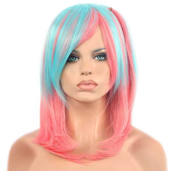 Carnaval pruik schouderlang bob model in pastel kleuren zonder pony