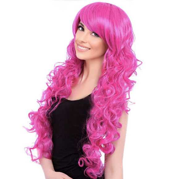 Roze Lolita Carnaval pruik lang krullend haar (B-keuze!)